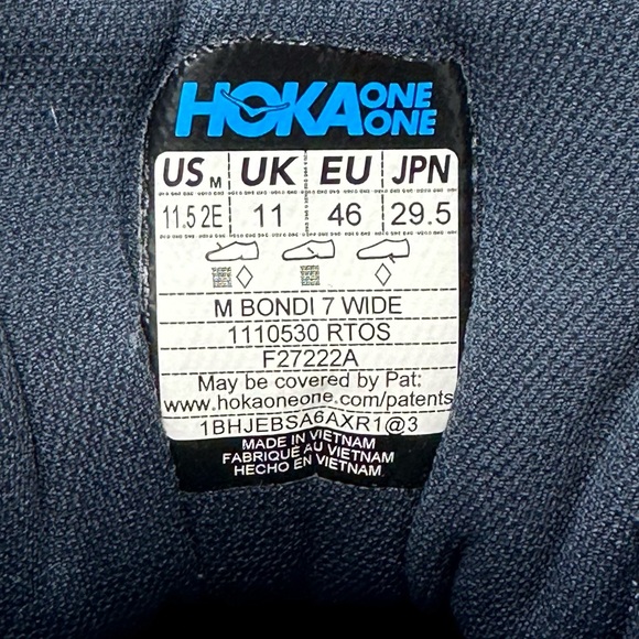 Hoka One One Bondi 7 Men’s Sneakers Size 11.5 WIDE Dark Blue Grey - Picture 8 of 12